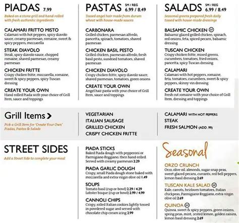 prada food|piada menu with prices.